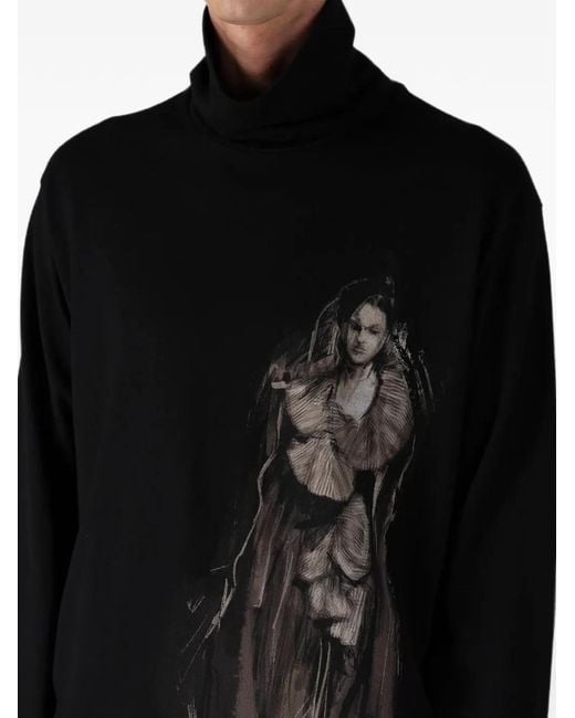 Yohji Yamamoto Black Graphic-Print Turtleneck T-Shirt for men