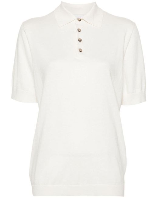 Allude White Fine-knit Polo Shirt