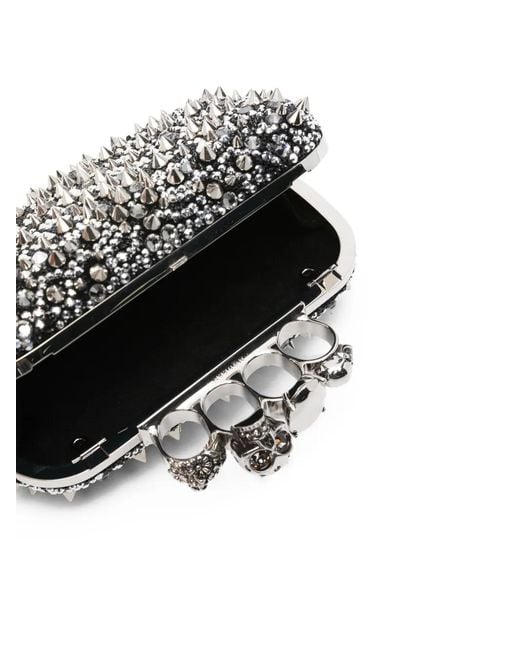 Alexander McQueen Gray Skull Stud Clutch Bag