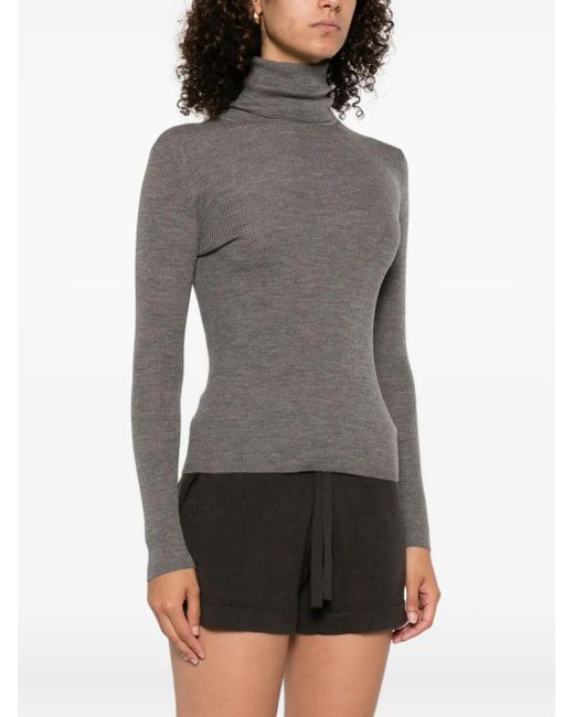 P.A.R.O.S.H. Gray High-Neck Ribbed Jumper