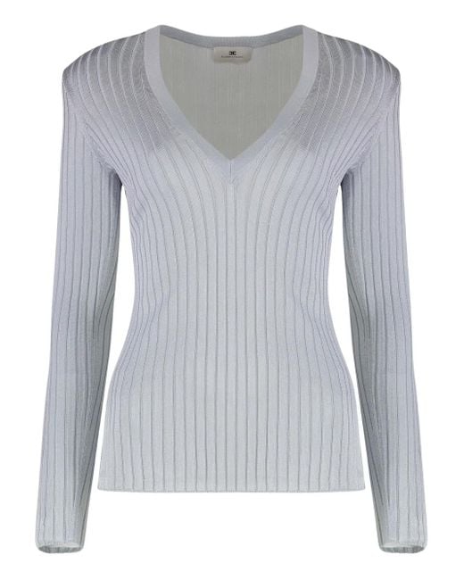 Elisabetta Franchi リブ パデッドショルダートップ Gray