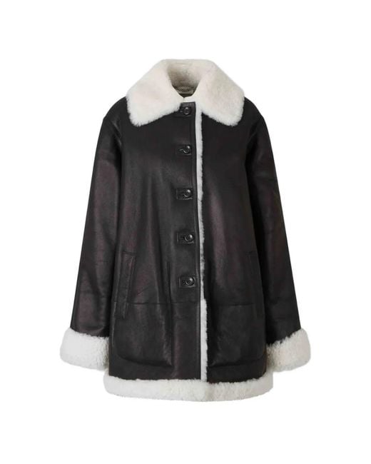 Altuzarra Black Shearling-Trim Leather Coat