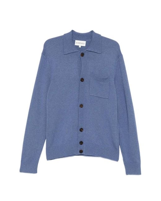 Bompard Blue Ribbed Button-Fastening Cardigan for men