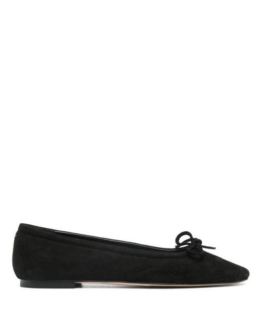 Aeyde Black Bow-detail suede ballerina shoes
