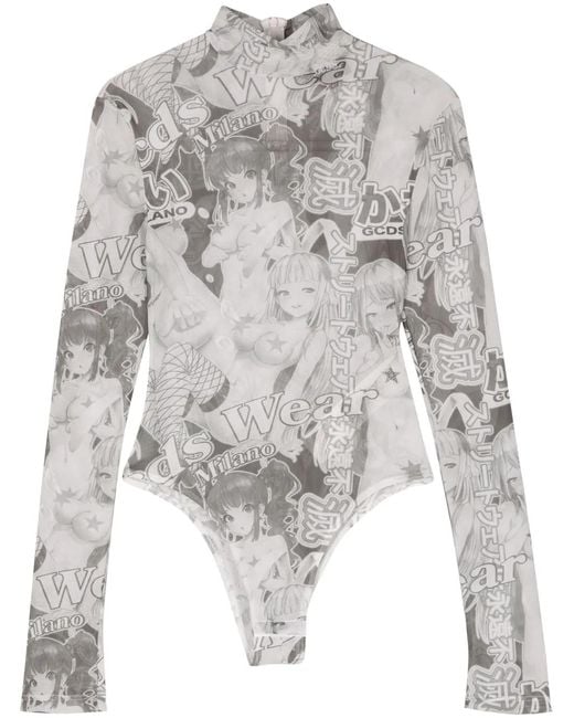 Gcds White Printed Bodysuit