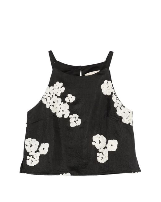 MOUTAKI Black Floral-Embroidered Sleeveless Blouse