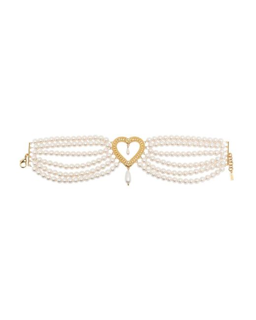 Collier ras-du-cou en perles à pendentif cœur Moschino en coloris White