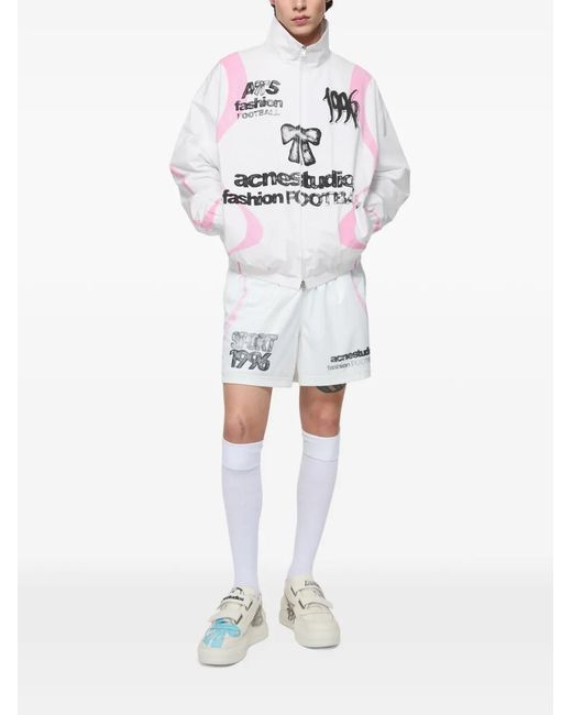 Acne White Technical Jacket With Logo