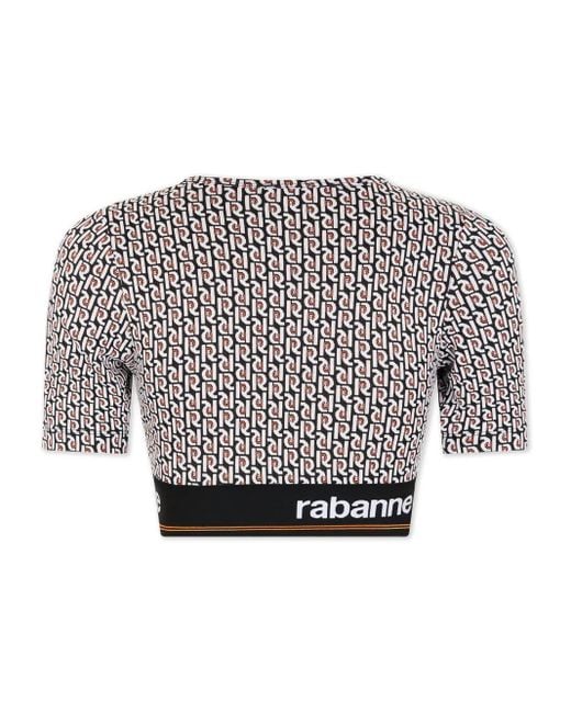 Rabanne Gray Monogram-Print Cropped T-Shirt