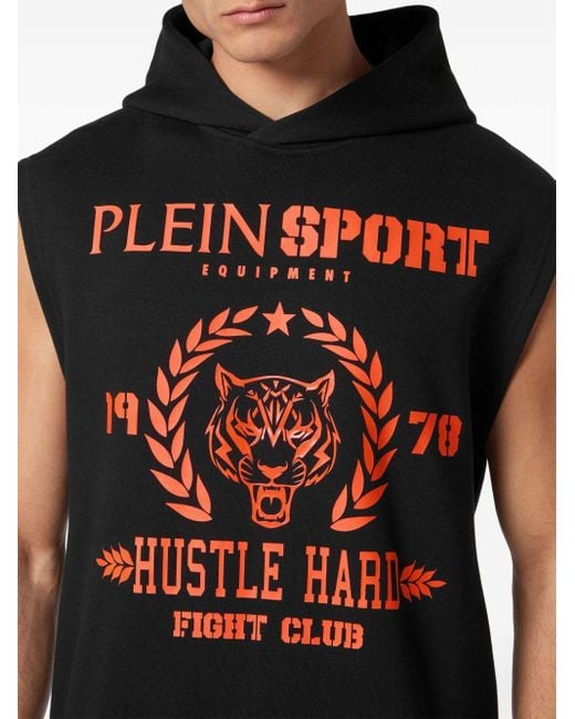 Philipp Plein Black Tiger-print Sleeveless Hoodie for men