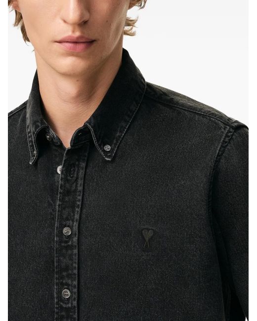AMI Black Denim Cotton Ami De Coeur Shirt