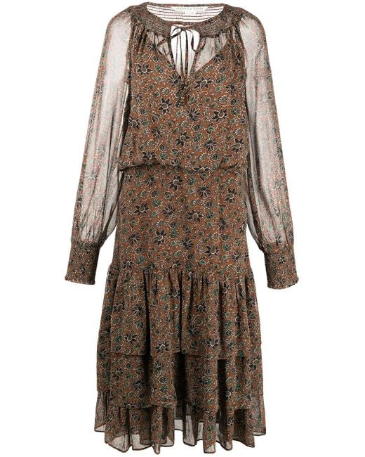 Veronica Beard Brown Tunis Floral-Print Midi Dress