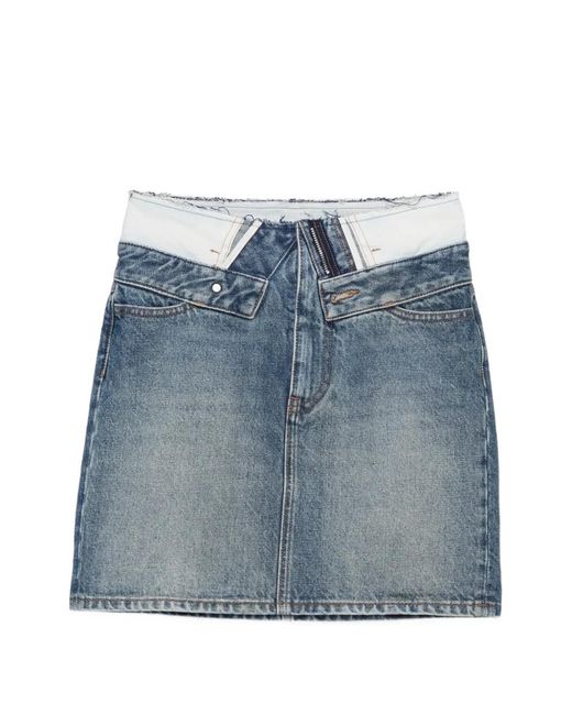 MM6 by Maison Margiela Blue Distressed-Effect Denim Skirt