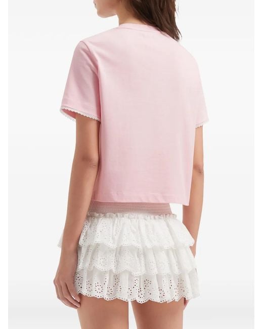B+ AB Pink Floral-Appliqué Lace-Trim T-Shirt