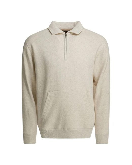 Beams Plus White Half-Zip Pocket Sweatshirt for men