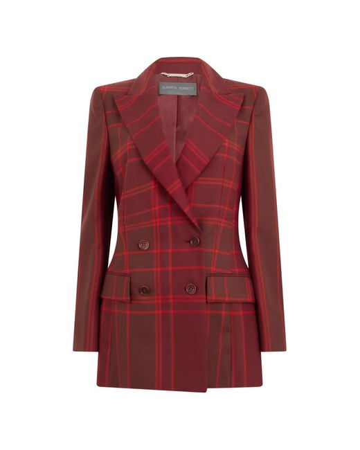 Alberta Ferretti Red Check-Pattern Double-Breasted Blazer