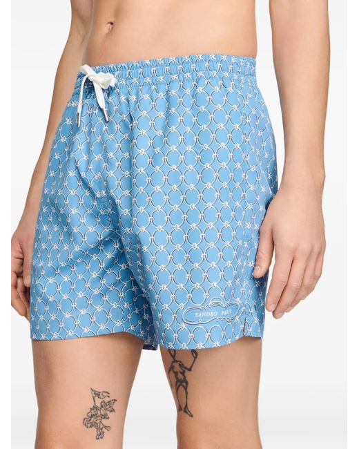 Sandro Blue Geometric Print Swimming Trunks for men