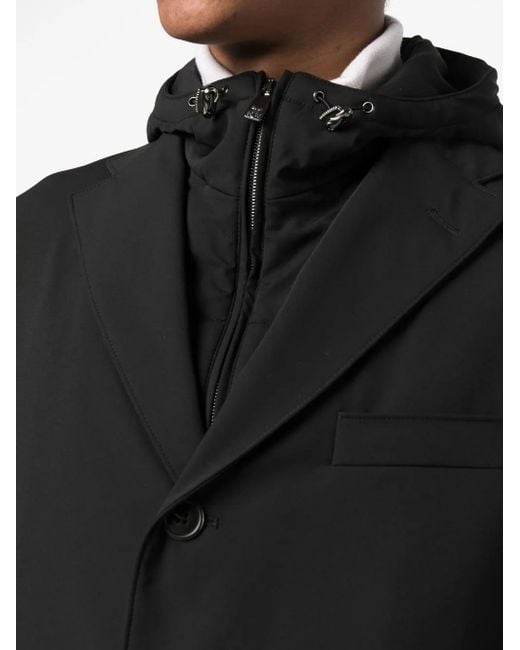 Corneliani Black Single-Breasted Hooded Lightweight Jacket for men