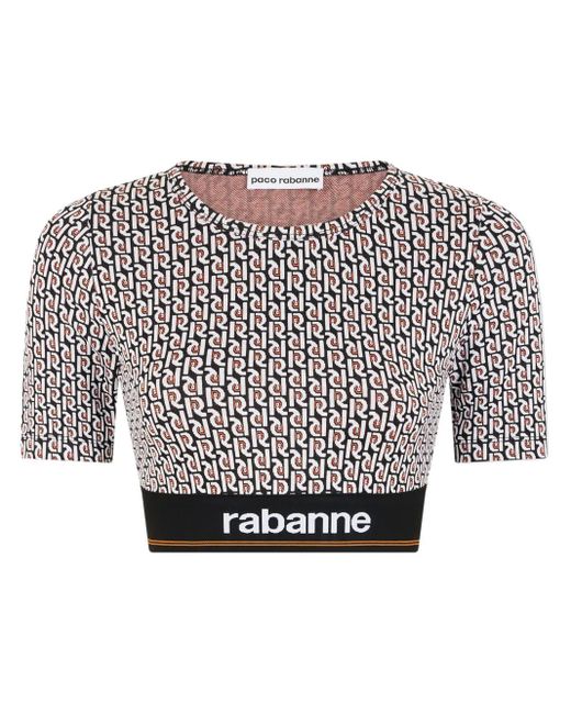 Rabanne Gray Monogram-Print Cropped T-Shirt