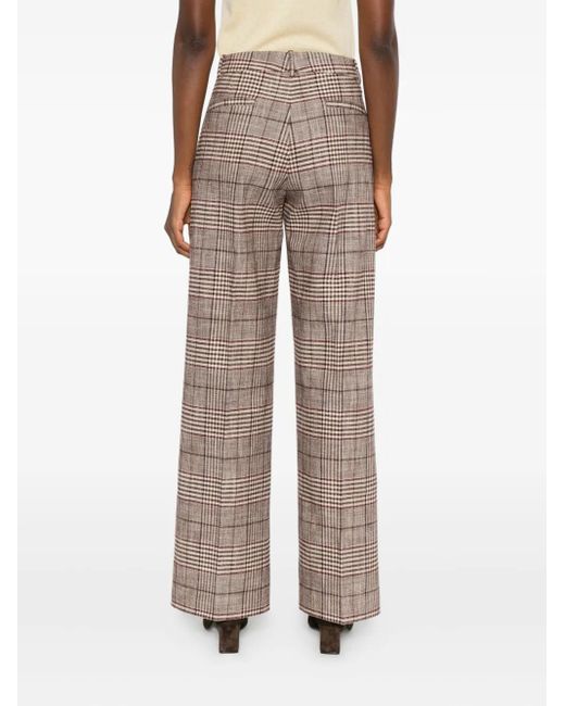 P.A.R.O.S.H. Brown Checked Straight-Leg Trousers