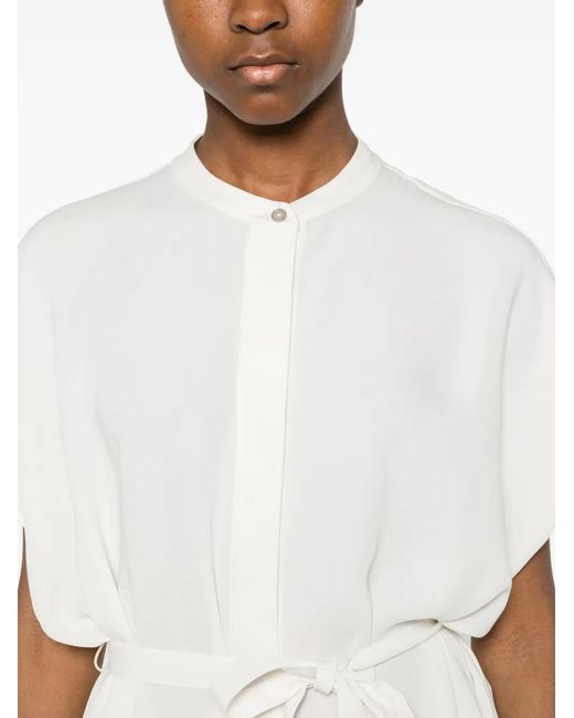 Herno White Band-Collar Short-Sleeve Midi Dress