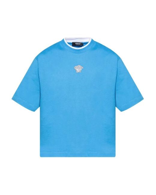 Versace T-Shirt Met Geborduurd Medusa Logo in het Blue voor heren