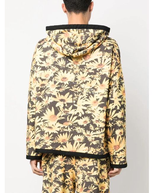 Jil Sander Natural Floral Print Drawstring Hoodie for men