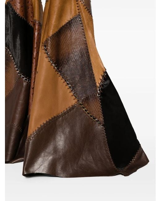 Roberto Cavalli Brown Patchwork Flared Leather Trousers