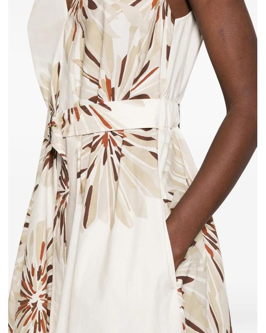 Brunello Cucinelli White Floral Belted Midi Dress