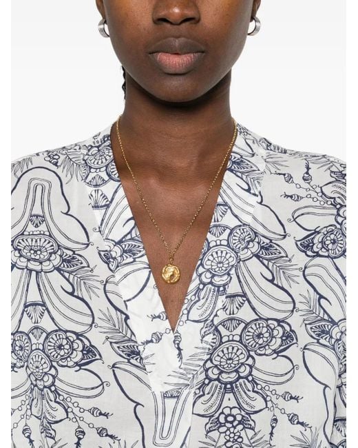 Marc O' Polo White Floral Print Short-Sleeved Top