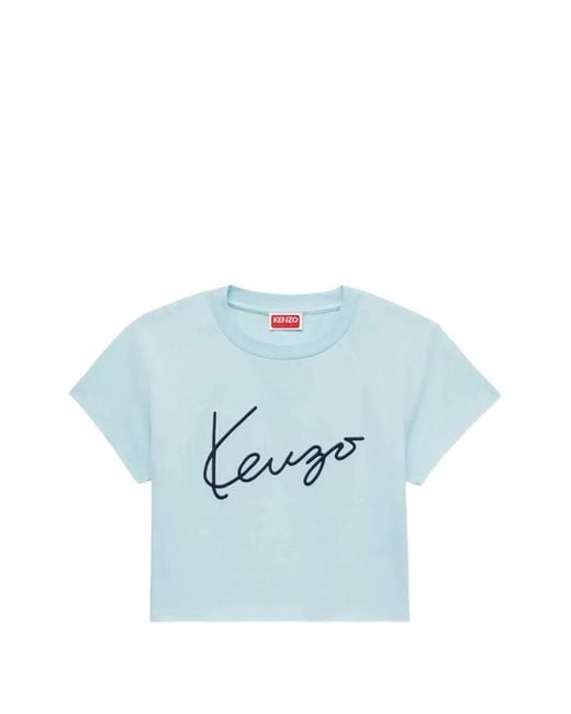 KENZO Blue Signature Embroidered T-Shirt