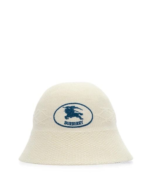 Burberry White Knight Stamp Knitted Bucket Hat for men