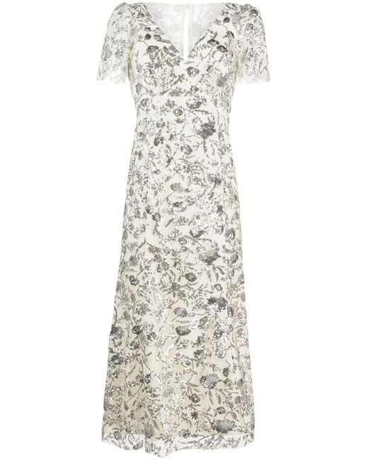 Self-Portrait White Champagne Sequinned Midi Dress