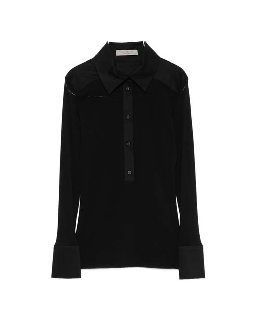 D.exterior Black Contrast-Panel Button-Up Blouse
