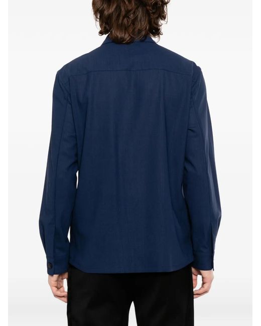 Canali Blue Front-Pocket Shirt Jacket for men