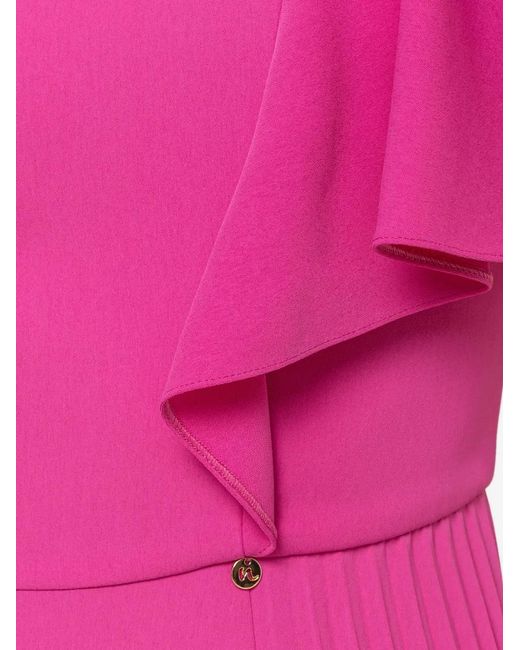 Nissa Pink Ruffled Pleated Midi Dress