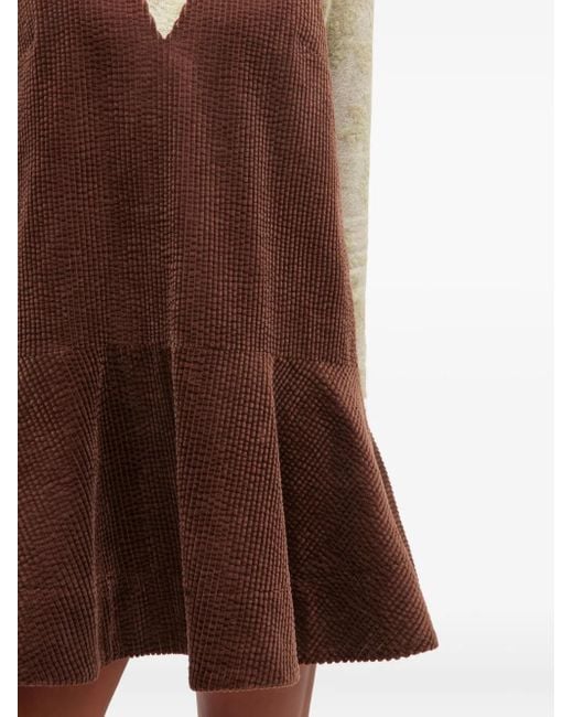 Ganni Brown Organic Cotton Corduroy V-Neck Mini Dress