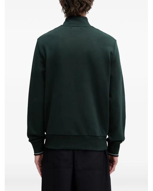 Fred Perry Green Quarter-Zip Embroidered-Logo Sweater for men
