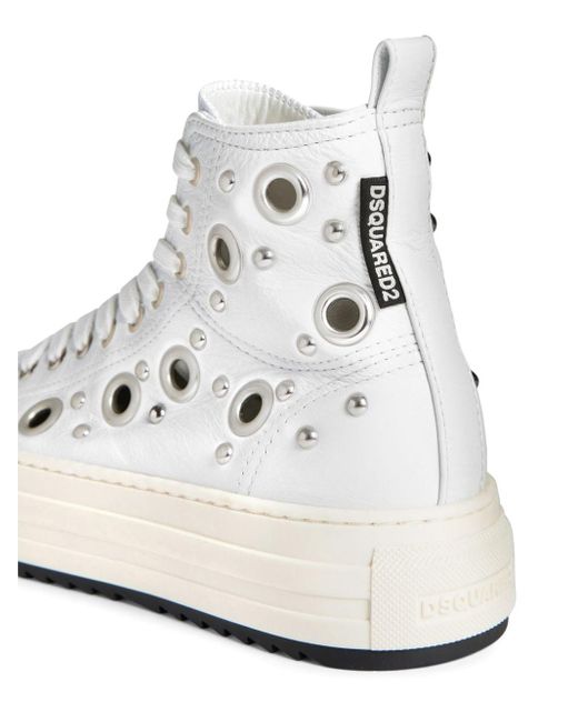 DSquared² White Eyelet-detail Leather Sneakers