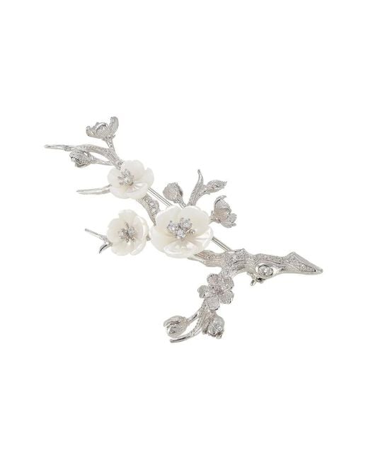 Anabela Chan White Rhodium Vermeil Sakura Blossom Brooch