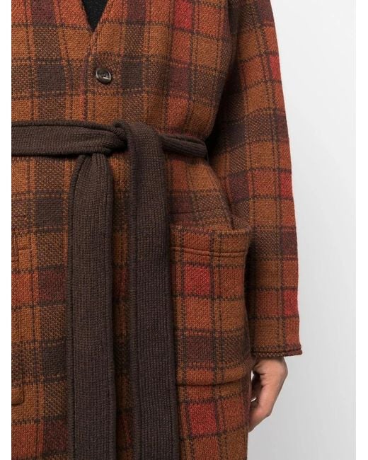White Mountaineering Brown Checked Tie-Waist Cardigan for men