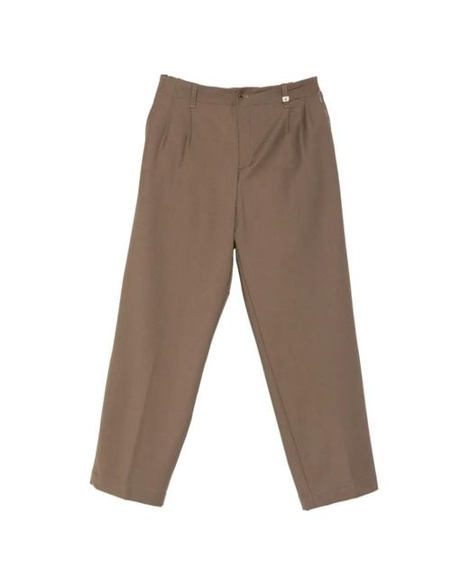 Myths Brown Pleated-Front Straight-Leg Trousers for men