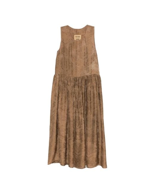 Uma Wang Natural Damask-Pattern Gathered Dress