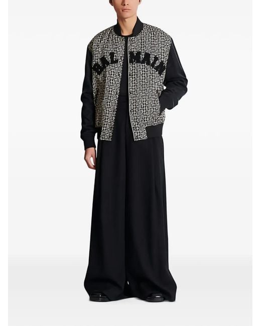 Balmain Black Geometric-Pattern Bomber Jacket for men