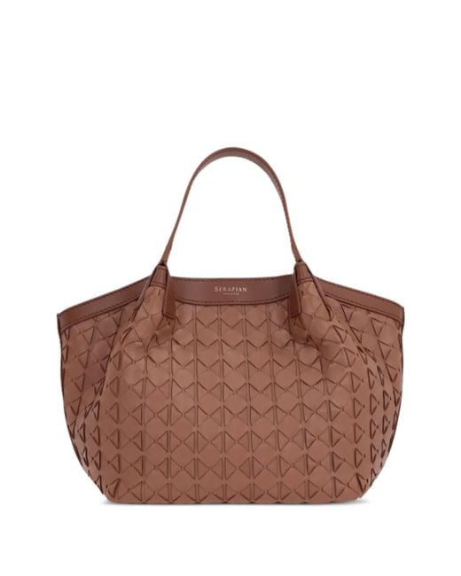 Serapian Brown Mosaico Mini Tote Bag
