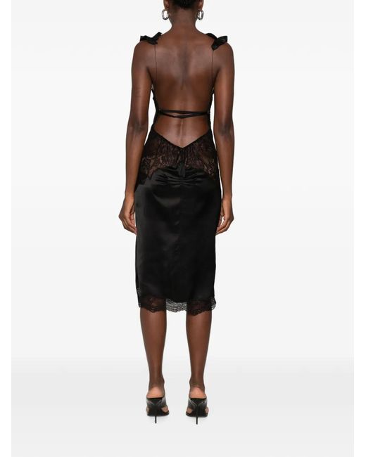 The Attico Black Lace-Trim Ruffled Midi Dress