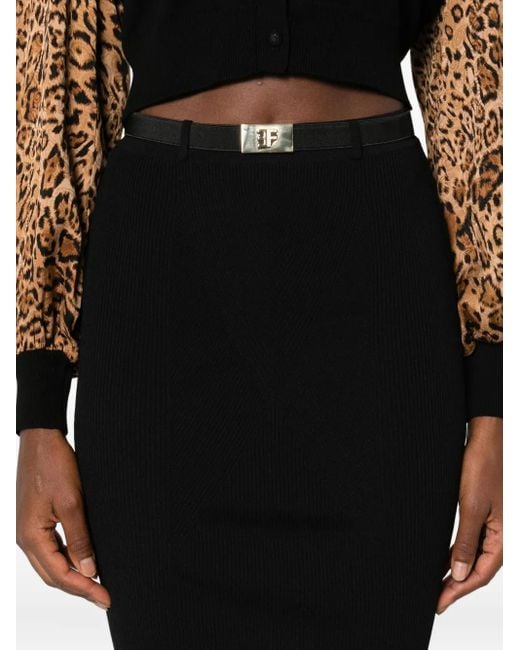 Elisabetta Franchi Black Jupe Mi-Longue À Taille Haute