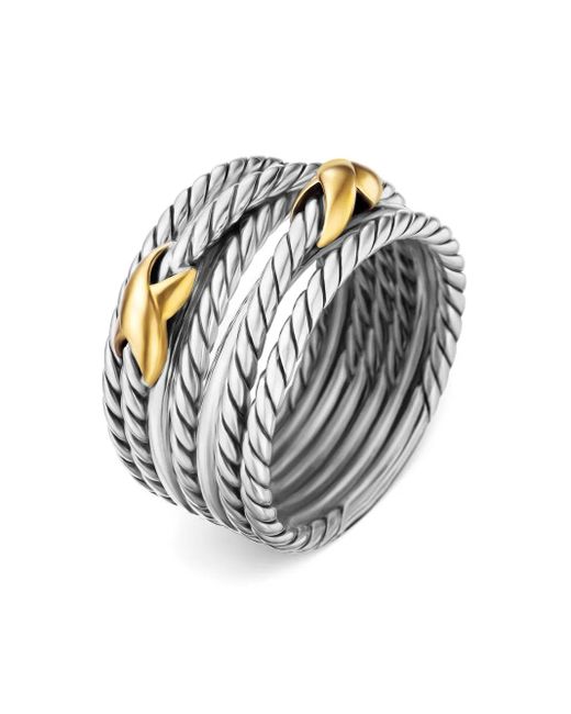 David Yurman White 18Kt And Sterling Double X Crossover Ring (13Mm)