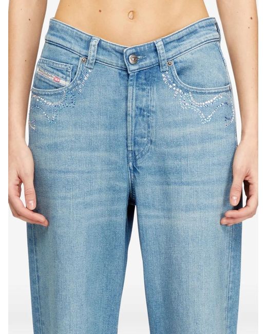 DIESEL 1971 D-Sent-S1 Micro Jeans Met Geborduurde Stenen in het Blue
