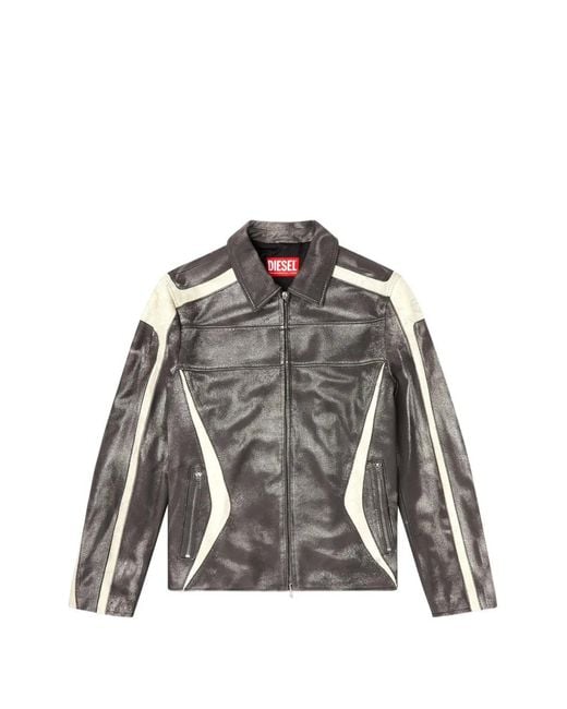 DIESEL Gray L-Amar-Enbi Leather Jacket for men